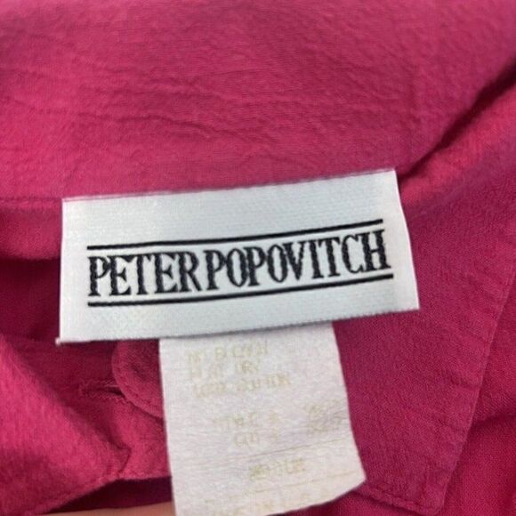 Vintage 80s PETER POPOVITCH Retro Mod Hot Pink Oversized Button Front Blouse Med - Picture 4 of 10